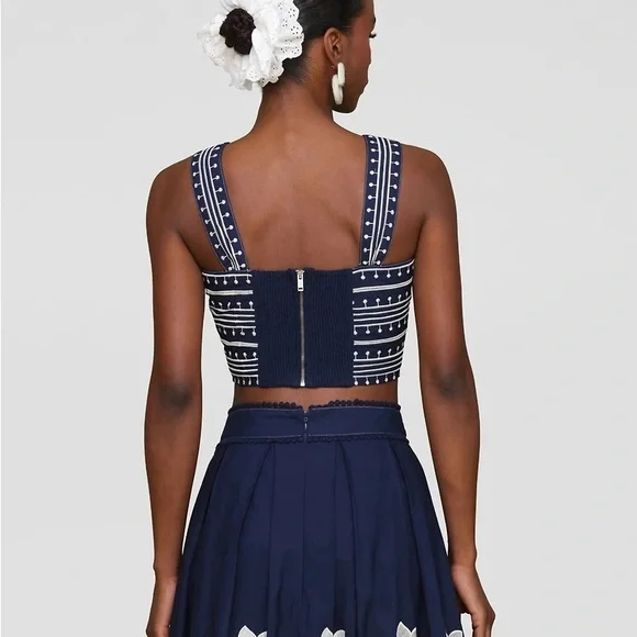 Avec Les Filles Women's Cotton Embroidered Square-Neck Tank Top & Midi Skirt - Picture 3 of 7